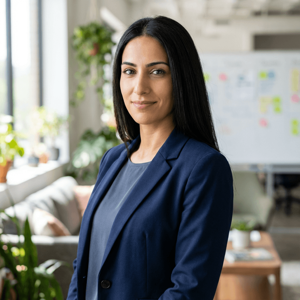 Priya Raman, Founder of Attune Health Group, in a contemporary office