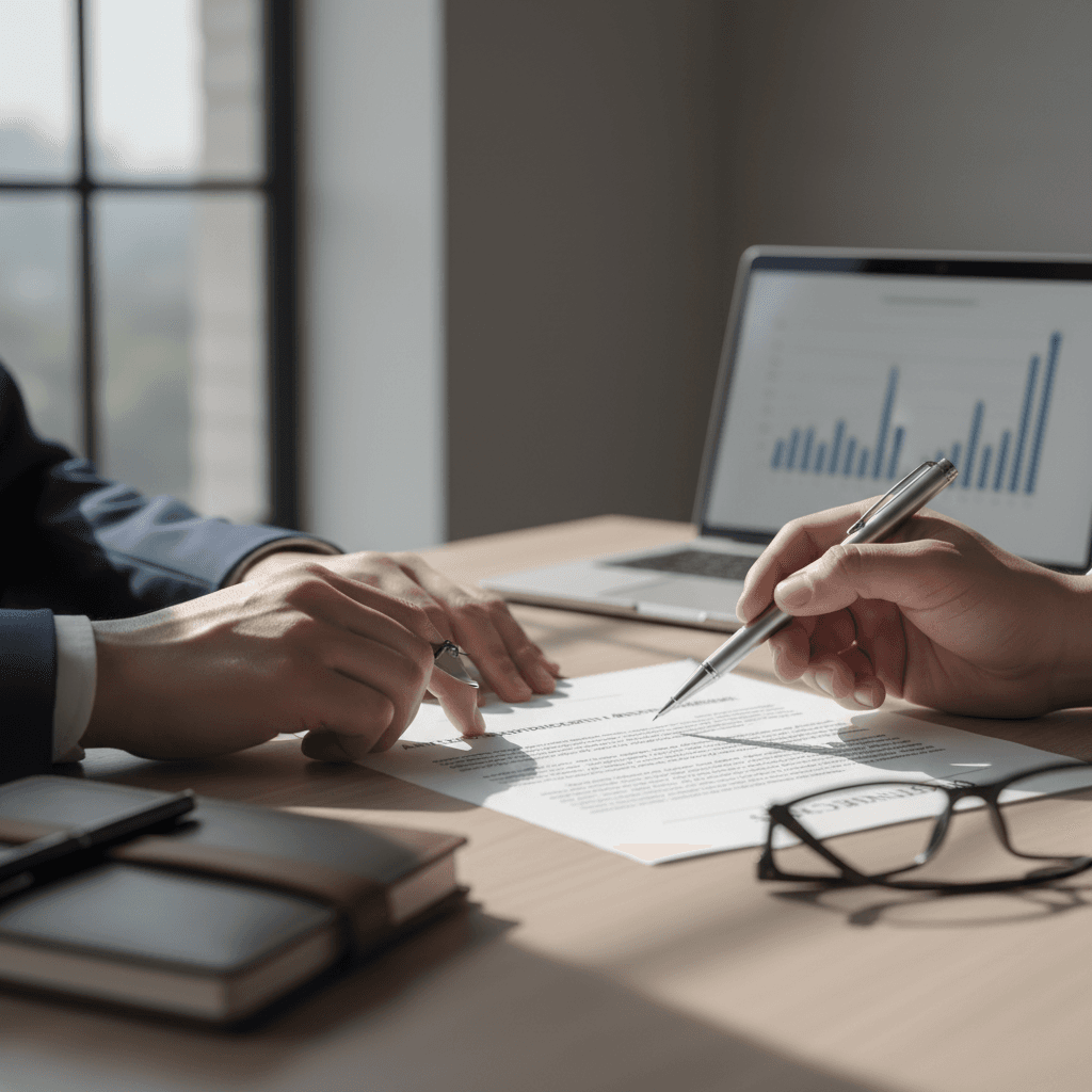 Advisors reviewing transaction documents